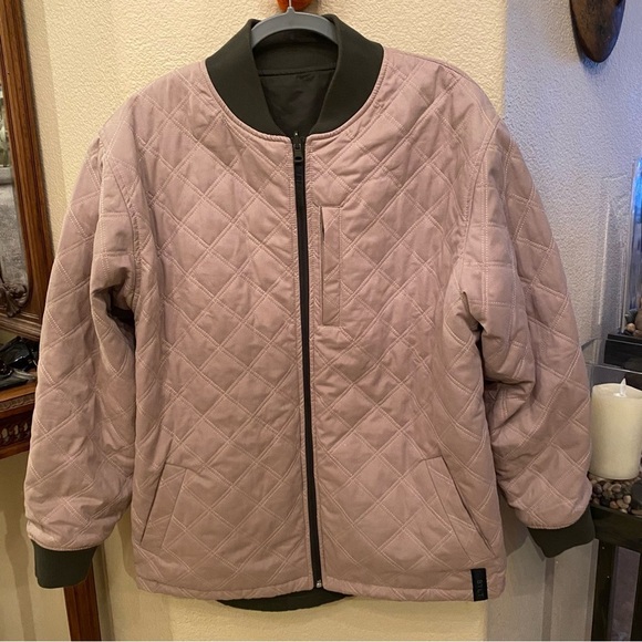 BYLT Men Beige Olive Hi-Li Reversible Quilted Bomber Zipped Jacket Size Large - Picture 2 of 8